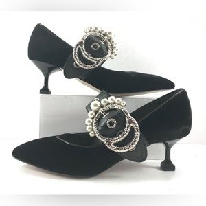 Miu Miu Black Velvet Mary Jane Kitten Heel Pumps Womens Size EUR 35M